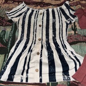 Striped Off-Shoulder Button-Down Top